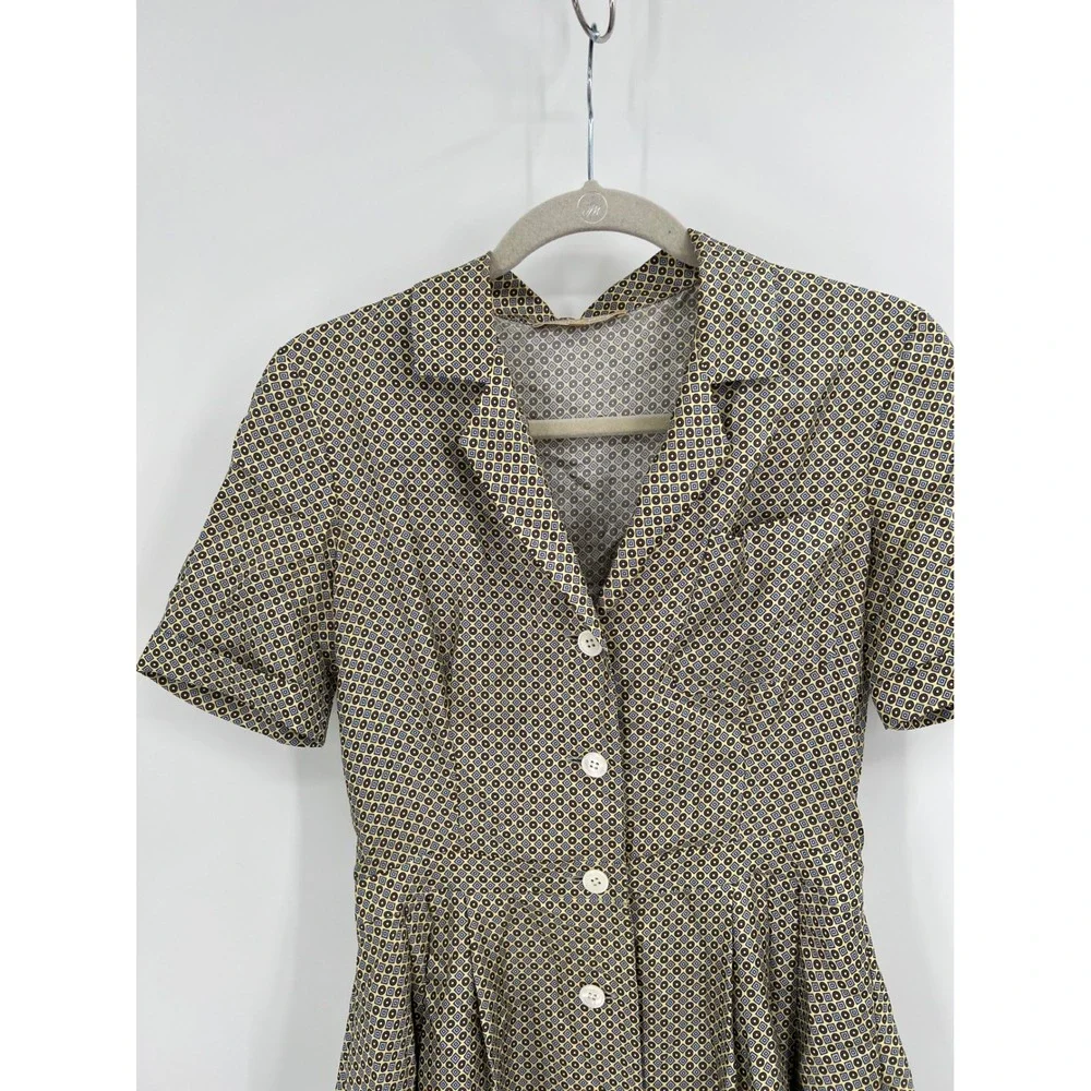 Michael Kors Collection Silk Shirt Dress Geometric Print Made in Italy Yellow 4